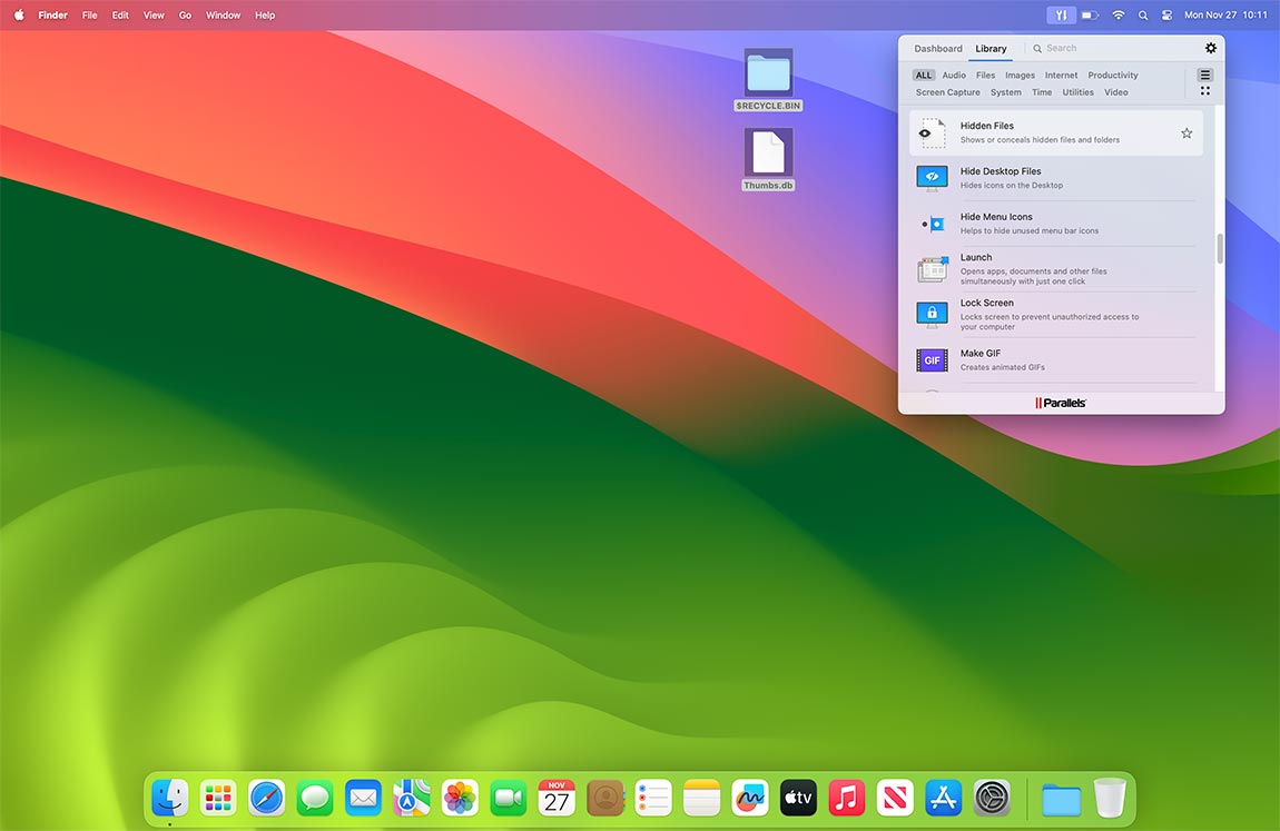 Hidden Files screen