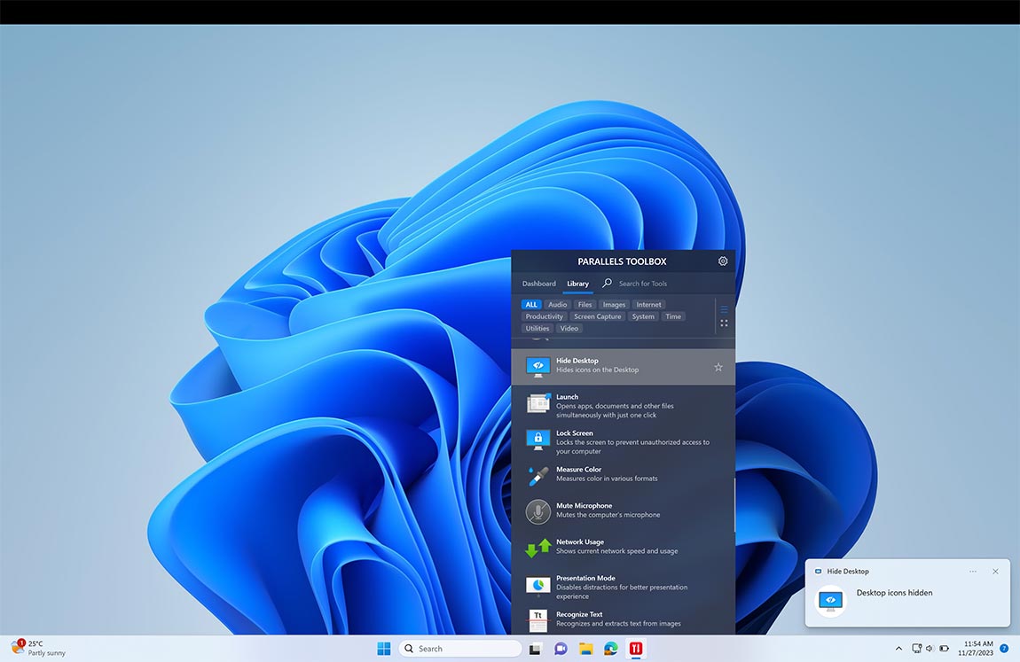 Hide Desktop screen